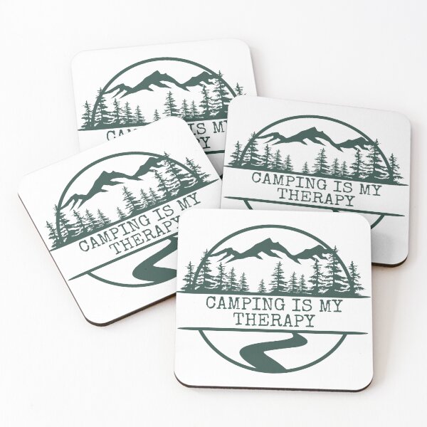 Item preview, Camping is my therapy, wilderness mountain scenery in green and white  designed and sold by PellSilversmith.