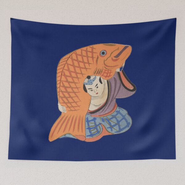 Item preview, Cute Japanese Samurai Wrestler with Giant Fish Kawaii designed and sold by StudioTVDinners.