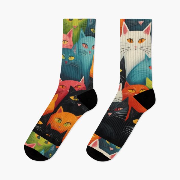 Item preview, Cat pattern cute pets red green yellow orange blue black white  designed and sold by PetPalsEmporium.