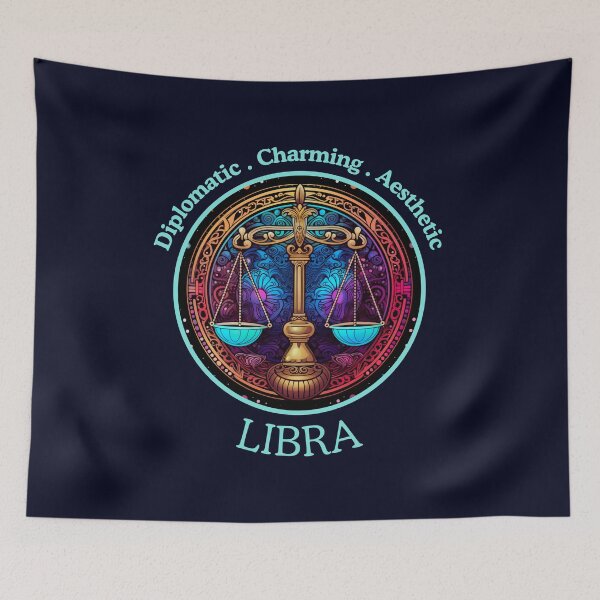 Item preview, Vibrant Daily Horoscopes  Libra Zodiac - Horescope/SunSign Theme  on  navy  blue background designed and sold by CosmicNook1.