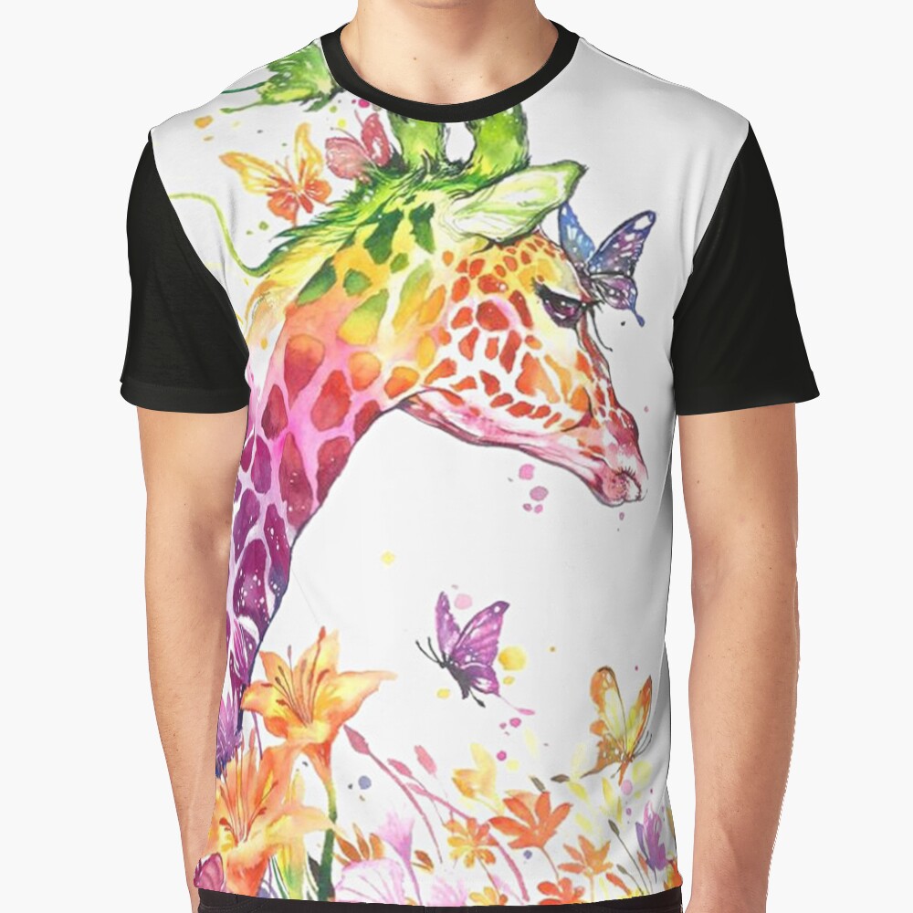 Giraffe and Butterflies Graphic T-Shirt