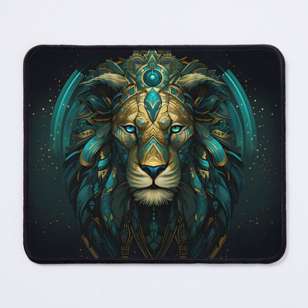 Item preview, Majestic native style lion with feathers in turquoise and gold designed and sold by CiniAi.
