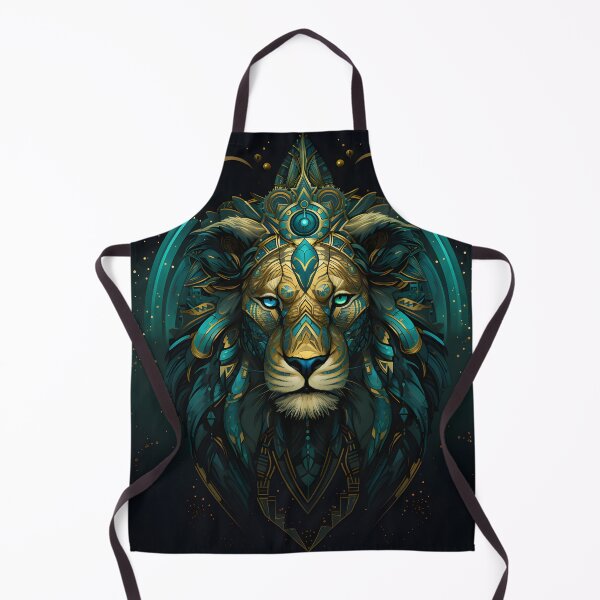 Item preview, Majestic native style lion with feathers in turquoise and gold designed and sold by CiniAi.