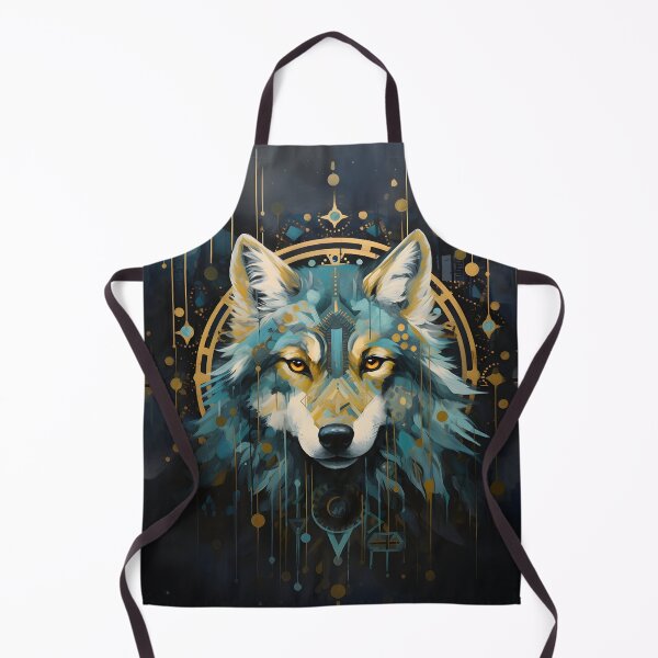 Item preview, Artistic native style wolf in turquoise and beige with golden ornaments designed and sold by CiniAi.