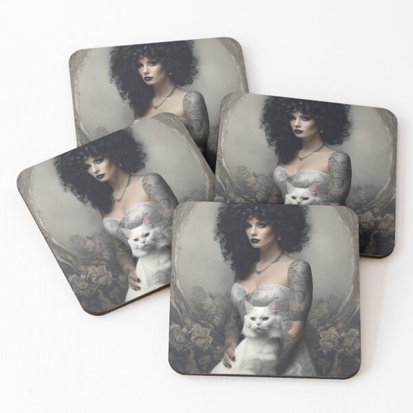 Item preview, Beautiful Woman With Tattoos and White Cat designed and sold by KaiLabsNoir.