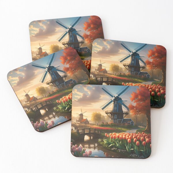 Item preview, Windmill in Dutch Countryside by River with Tulips designed and sold by stine1.