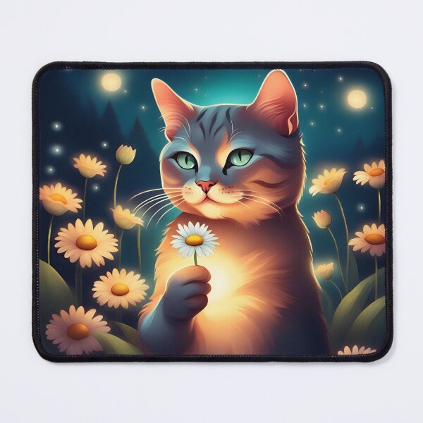 Item preview, cat holding a daisy designed and sold by ReyhansArtWorld.