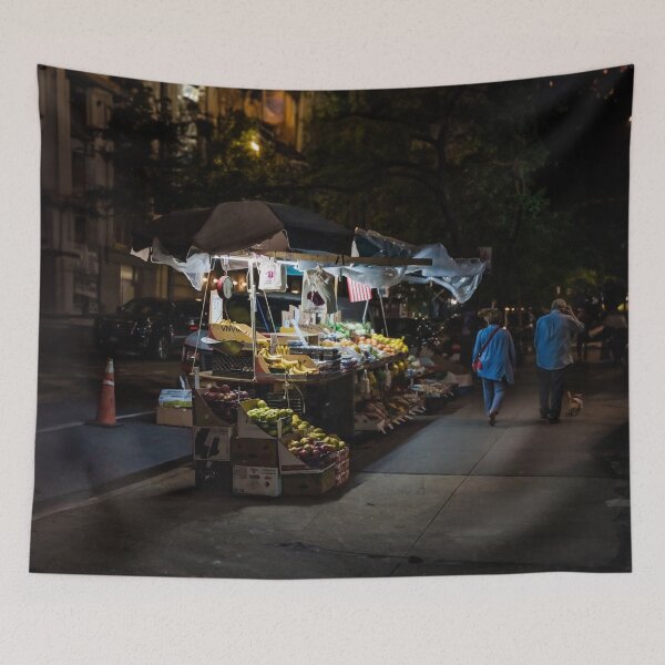 Item preview, A fruit stand in New York at night - photo designed and sold by CineWanderlust.