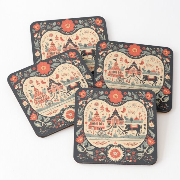 Item preview, Hungarian floral folk art in black, beige and red designed and sold by CiniAi.