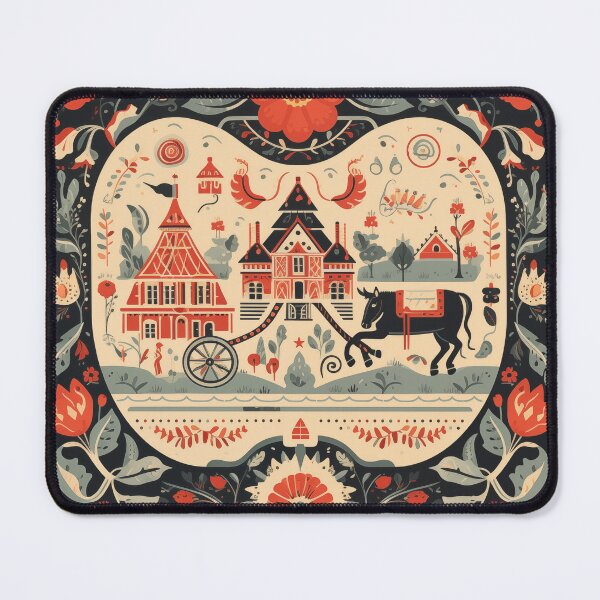 Item preview, Hungarian floral folk art in black, beige and red designed and sold by CiniAi.