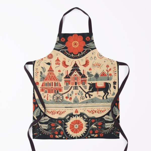 Item preview, Hungarian floral folk art in black, beige and red designed and sold by CiniAi.