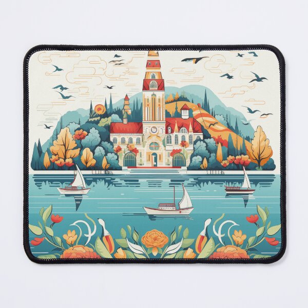 Item preview, Hungarian floral folk art with sailing boats on lake Balaton designed and sold by CiniAi.