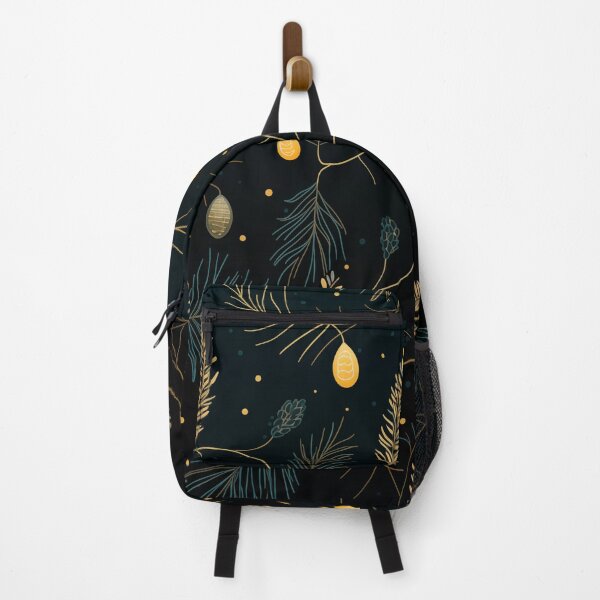 Item preview, Modern, minimal Christmas pattern with pine branches in green and gold with teal background designed and sold by CiniAi.