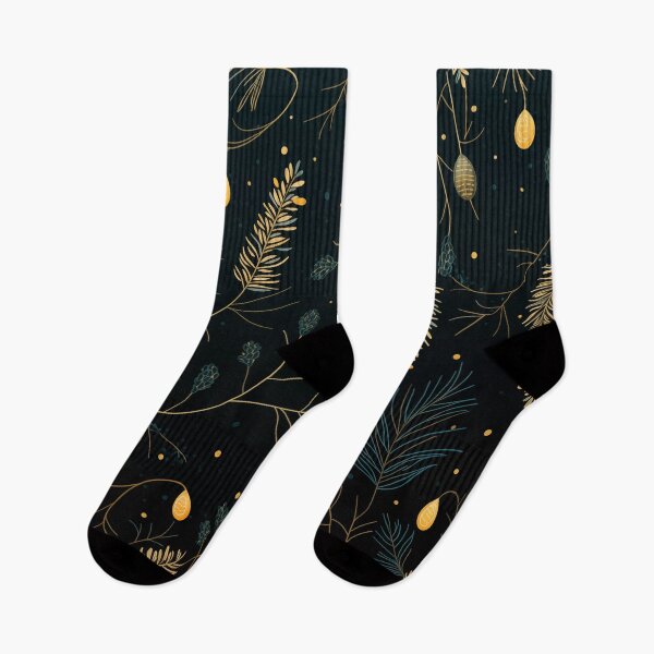 Item preview, Modern, minimal Christmas pattern with pine branches in green and gold with teal background designed and sold by CiniAi.