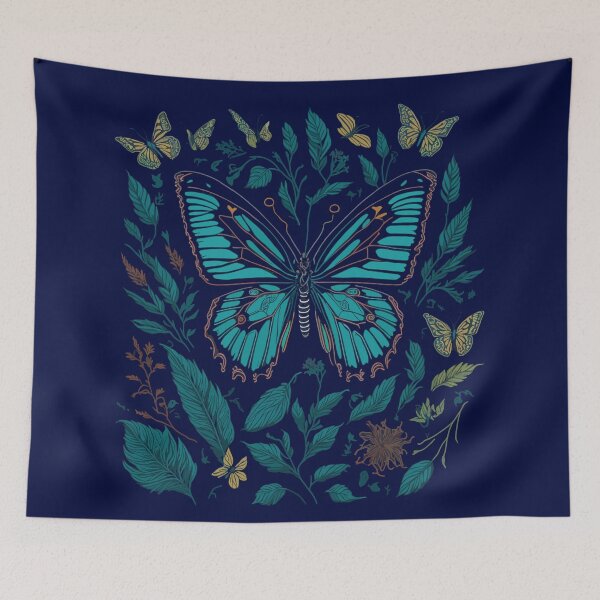 Item preview, blue butterflies and flowers designed and sold by YolaShopOnline.