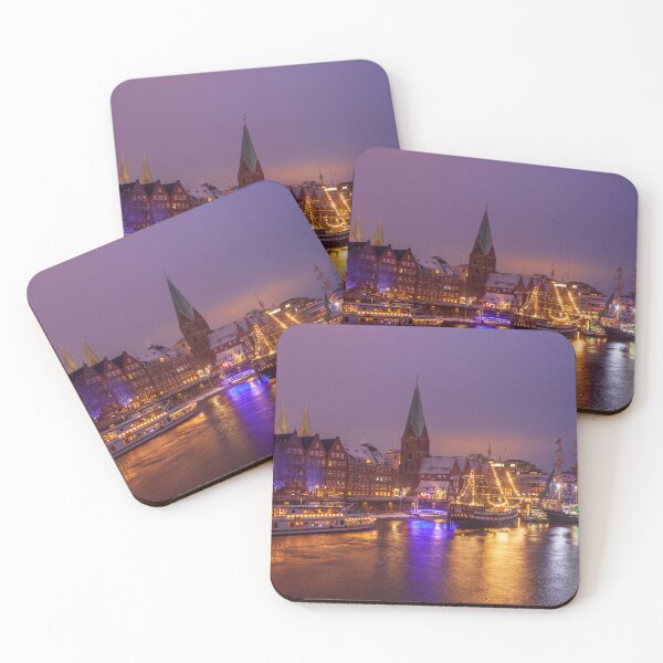 Item preview, Weser with Christmas market Schlachtezauber and Martinikirche with snow designed and sold by Torsten  Krüger.