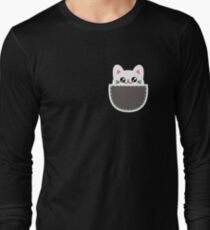 Funny Pocket Cat Tiny Chibi Kitten Long Sleeve T-Shirt