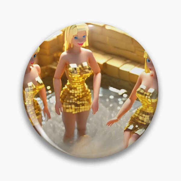 Item preview, doll looking blonde girls wearing golden mini dress partying in a golden jacuzzi designed and sold by thebitsinc.