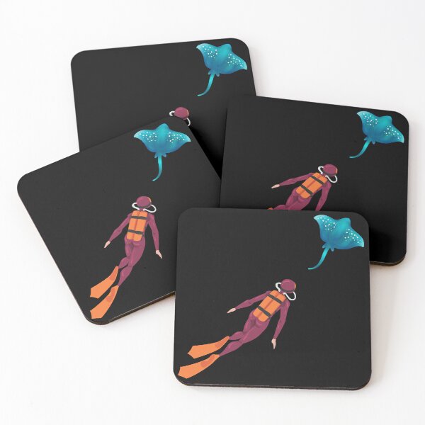 Item preview, diver observes a stingray, minimalistic graphics for diving addict designed and sold by in-leggings.