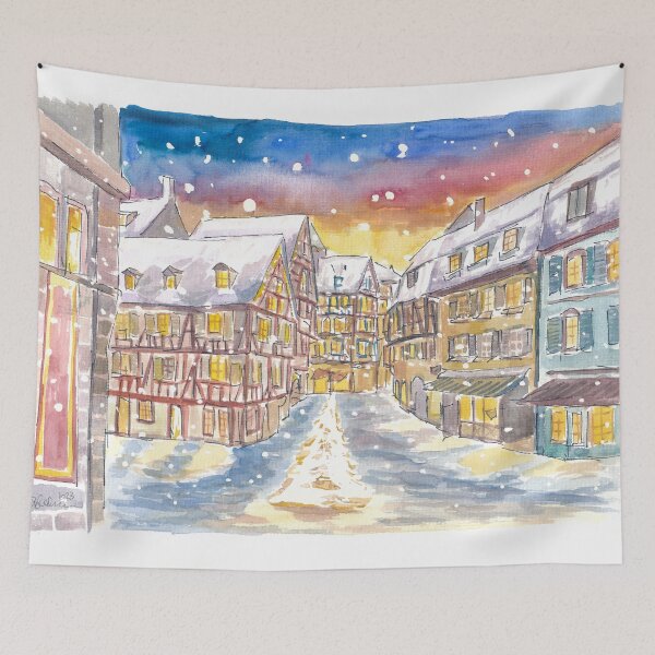 Item preview, Snowing and Festive Colmar in Alsace with Old Town designed and sold by artshop77.