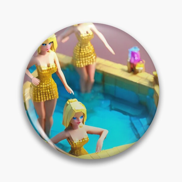 Item preview, doll looking blonde girls wearing golden mini dress partying in a golden jacuzzi designed and sold by thebitsinc.
