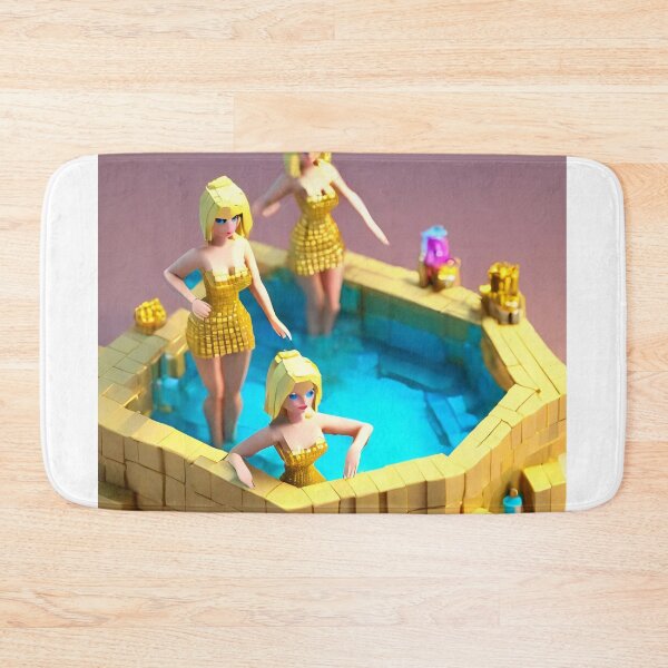 Item preview, doll looking blonde girls wearing golden mini dress partying in a golden jacuzzi designed and sold by thebitsinc.