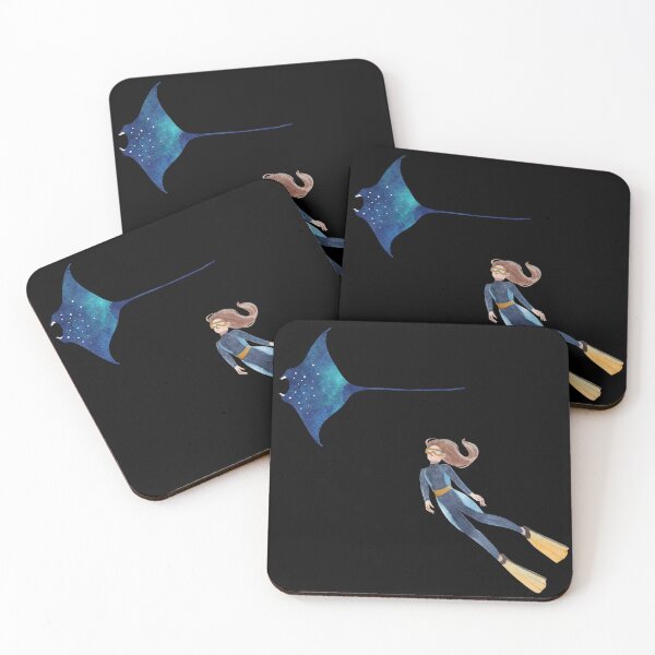 Item preview, diver woman observes a stingray, minimalistic graphics for diving addict designed and sold by in-leggings.