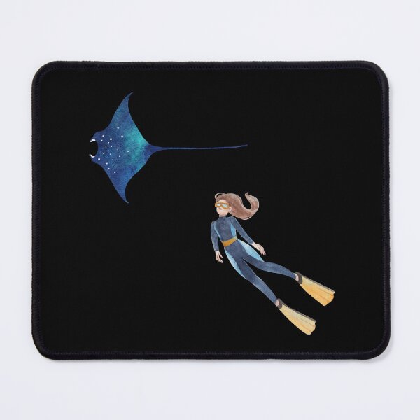 Item preview, diver woman observes a stingray, minimalistic graphics for diving addict designed and sold by in-leggings.
