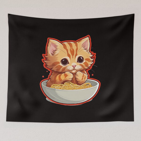 Item preview, sweet kitten eating spaghetti designed and sold by supersanko.