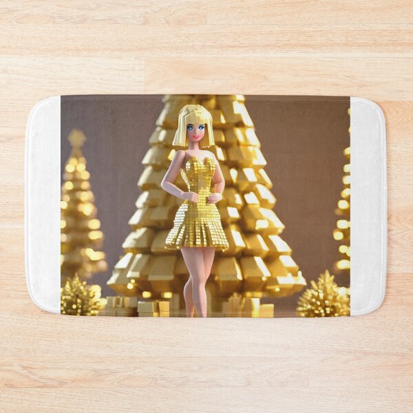 Item preview, doll looking blonde girl wearing golden mini dress partying near a golden christmas tree designed and sold by thebitsinc.