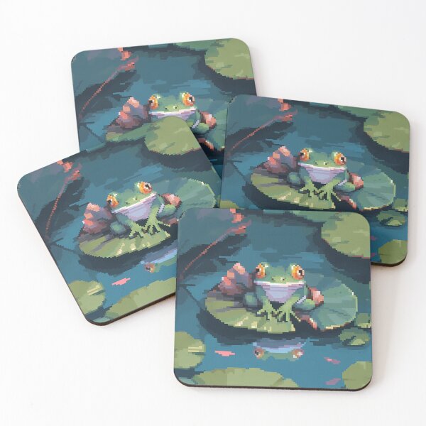 Item preview, Frog sitting on a lily pad- pixel art designed and sold by octoboobs.