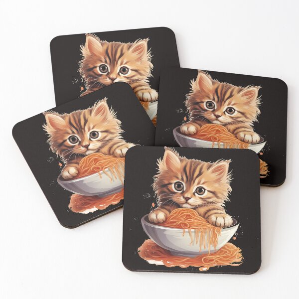 Item preview, sweet kitten eating spaghetti designed and sold by supersanko.