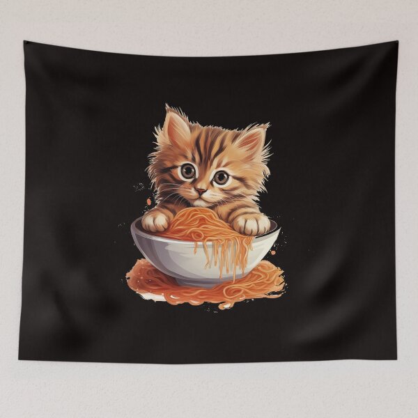 Item preview, sweet kitten eating spaghetti designed and sold by supersanko.