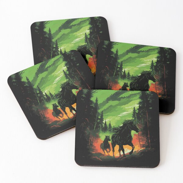Item preview, Wild Horses with Northern Lights - Vector Art Design designed and sold by ShobulousStudio.