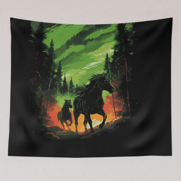 Item preview, Wild Horses with Northern Lights - Vector Art Design designed and sold by ShobulousStudio.