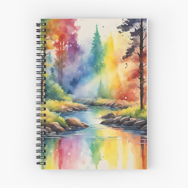 Item preview, High quality, 7-color rainbow universe, reflection in the middle of the river, forest, color dripping, splashing, watercolor, designed and sold by ponpun57.
