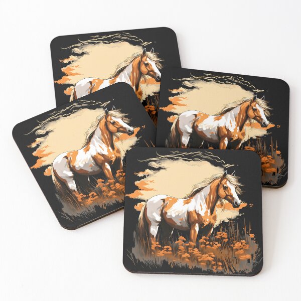 Item preview, Beautiful brown and white arabian horse grazing on a country meadow illustration designed and sold by NBSStore.
