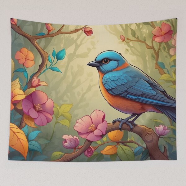 Item preview, Floral Serenade: Vibrant Bird Perched in Blossoming Bower designed and sold by Nick Seidel.