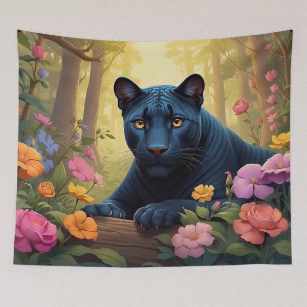 Item preview, Midnight Bloom: Black Panther in a Lush Floral Sanctuary designed and sold by Nick Seidel.