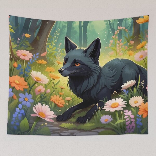 Item preview, Mystic Glade: Black Fox Amidst Spring Blossoms designed and sold by Nick Seidel.