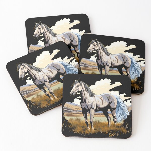 Item preview, Beautiful grey arabian horse grazing on a country meadow illustration designed and sold by NBSStore.