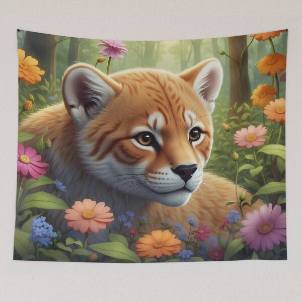 Item preview, Woodland Whispers - Majestic Feline Amongst Florals designed and sold by Nick Seidel.