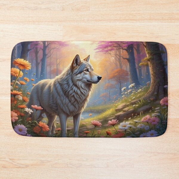 Item preview, Enchanted Dawn - Wolf in a Mystical Flower Forest designed and sold by Nick Seidel.