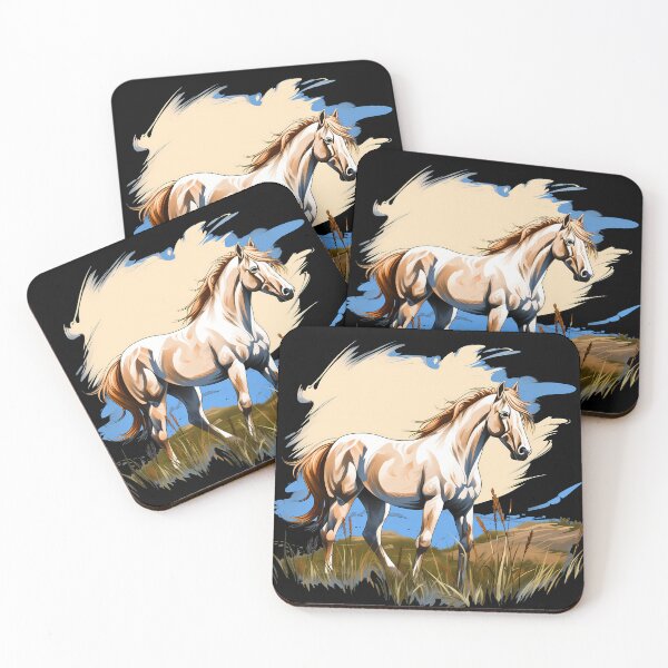Item preview, Beautiful white arabian horse grazing on a country meadow illustration designed and sold by NBSStore.