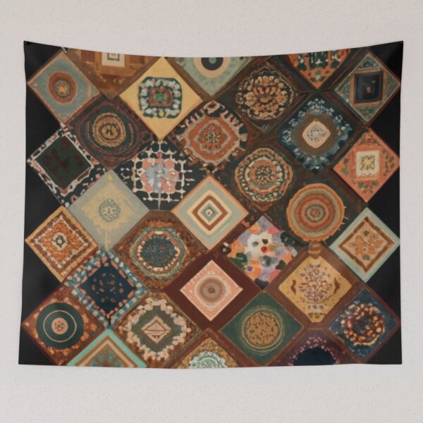 Item preview, logo image illustration graffiti blurred shadows color explosion multicolor fabric abstraction space shades of brown quilting squares circles designed and sold by gulka8.