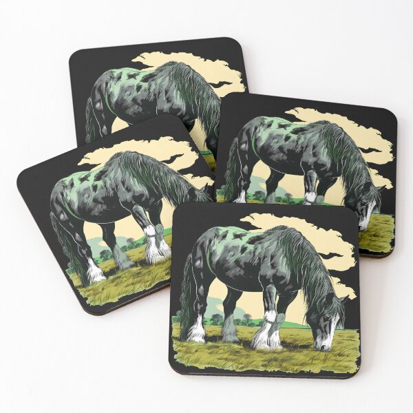Item preview, Beautiful black shire horse grazing on a country meadow illustration designed and sold by NBSStore.
