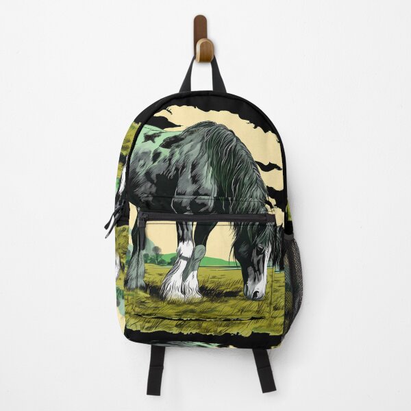 Item preview, Beautiful black shire horse grazing on a country meadow illustration designed and sold by NBSStore.