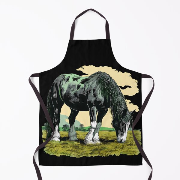 Item preview, Beautiful black shire horse grazing on a country meadow illustration designed and sold by NBSStore.
