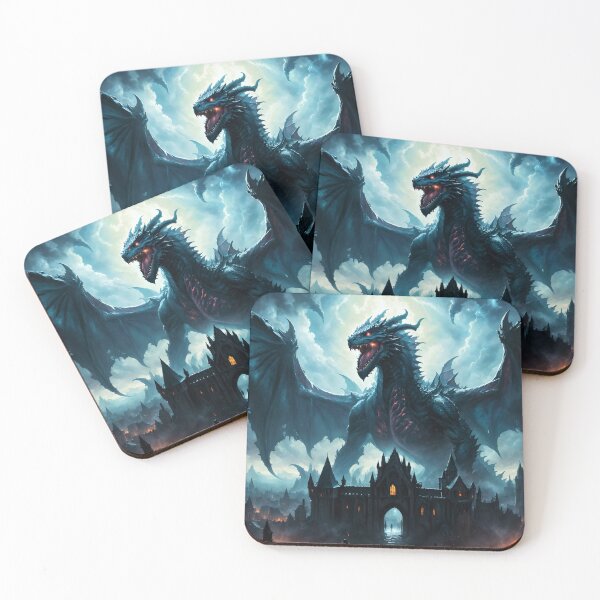 Item preview, A gigantic black dragon above a medieval city - Oil painting style designed and sold by Giuseppe Cammino.