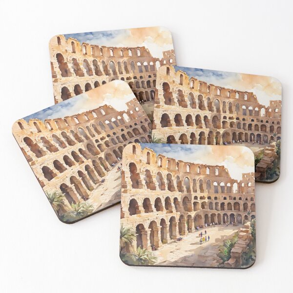 Item preview, El Djem Colosseum: Watercolor Sunset in Tunisia designed and sold by LSVart.